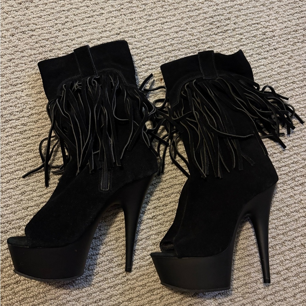 Black Fringe High Heel Boots